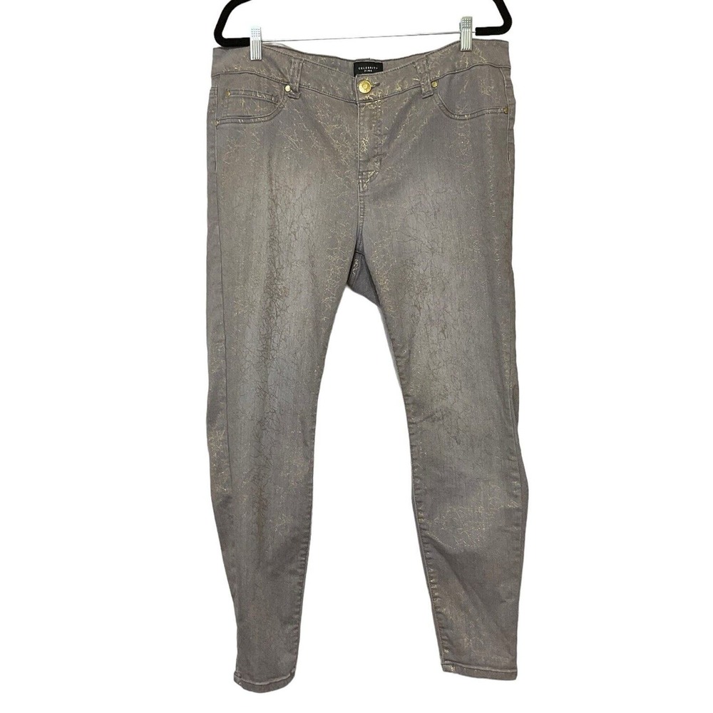Celebrity Pink Skinny Jeans Gray With‎ Gold Pattern Size 20